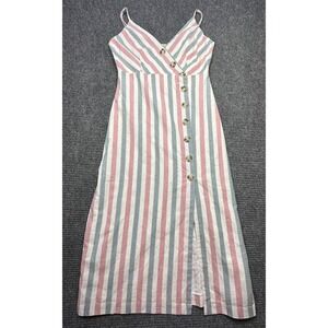 Gilli Dress Womens Small Multicolor Stripe Button Front Midi Sundress Summer